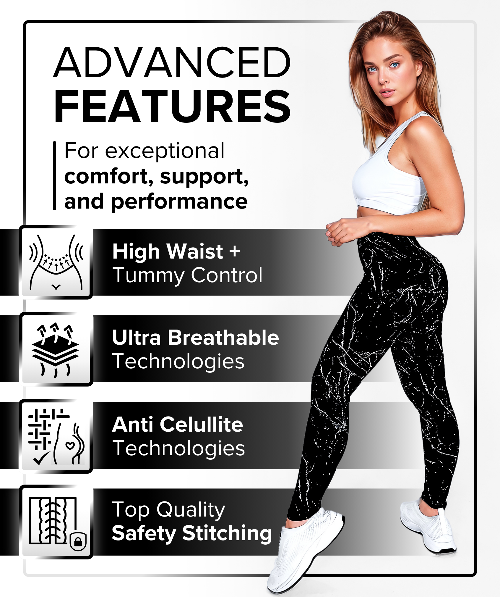 Black Marble | Premium High-Waist Legging with Tummy Control & Anti-Cellulite Technology