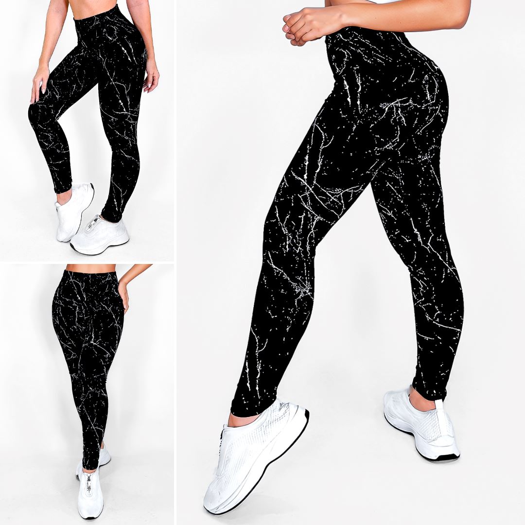 Black Marble | Premium High-Waist Legging with Tummy Control & Anti-Cellulite Technology